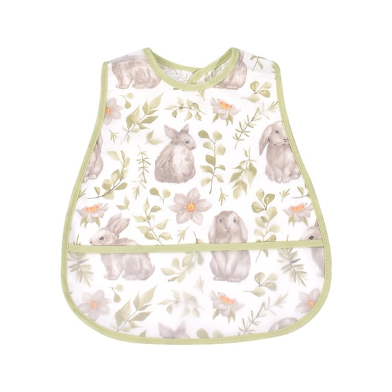 Mess Proof Baby Bibs for Eating, Waterproof Toddler Bibs for 2-4 Years, Soft Machine Washable Sleeveless Baby Smock Bib, Reusable Weaning Apron for Feeding Bib with Food Catcher, Bunny