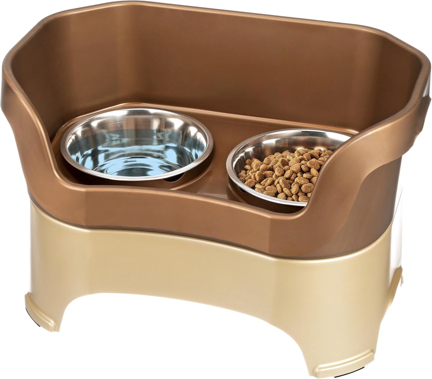 Mess Proof Dog Bowls Elevated for Large Dogs Over 40 lbs, No Spill Raised Dog Food Bowl Stand Feeding Station, Food and Water Bowl Set, Bronze