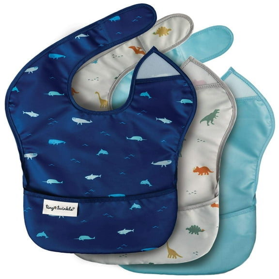 Tiny Twinkle Mess-Proof Easy Waterproof Food Bibs Multi-Pack Sets | Baby & Toddler