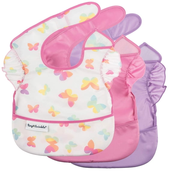 Tiny Twinkle Mess-Proof Easy Waterproof Food Bibs Multi-Pack Sets | Baby & Toddler