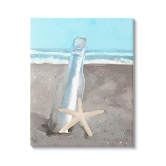 Message Bottle Beach Shore Coastal Graphic Art Gallery Wrapped Canvas Print Wall Art