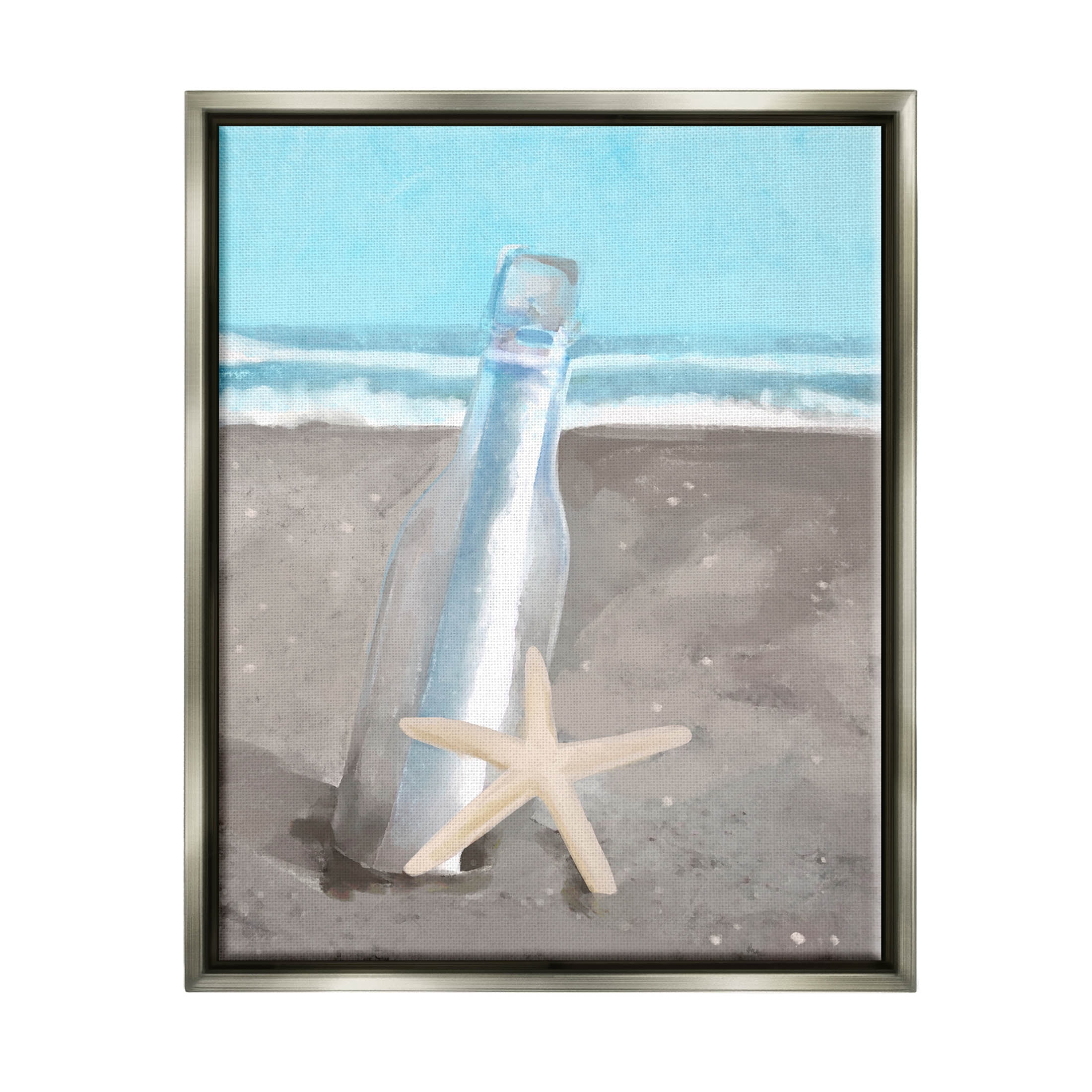 Message Bottle Beach Shore Coastal Graphic Art Luster Gray Framed Art Print Wall Art