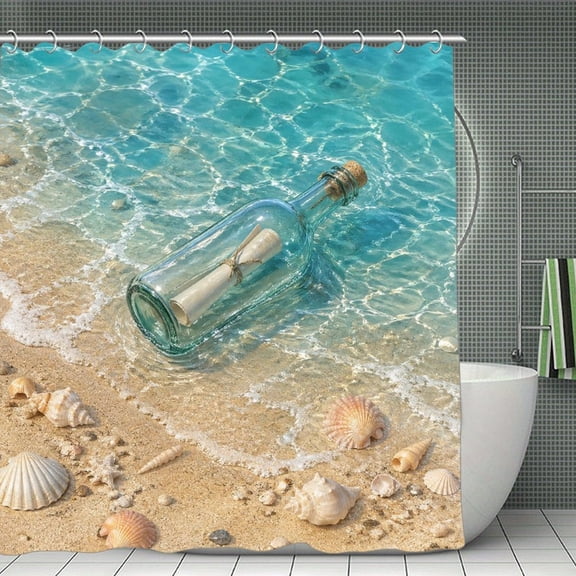 Message Bottle Shells Print Shower Curtain,Modern Fabric Waterproof Shower Curtain Set with Hooks,70.8×70.8Inch