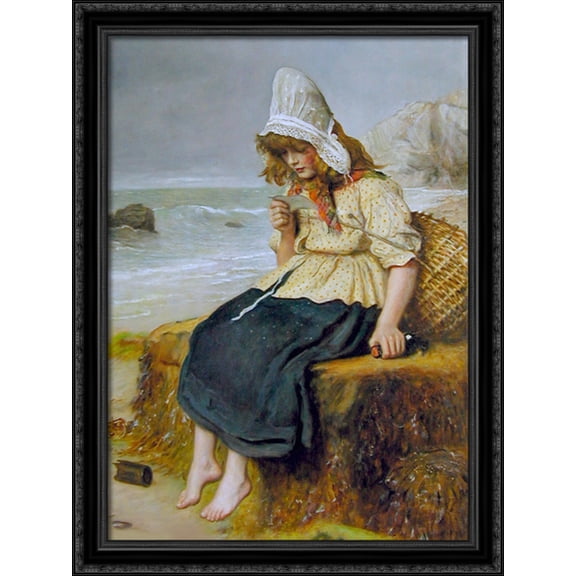 Message From the Sea 28x38 Large Black Ornate Wood Framed Canvas Art by John Everett Millais
