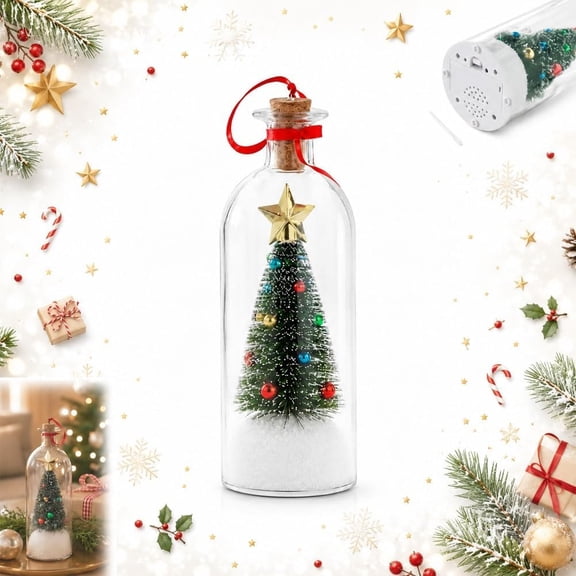 A Message That Lasts Forever – Recordable Christmas Bottle Ornament with Voice Recording & Playback, Featuring a Snowy Tree Scene – The Perfect Nostalgic Holiday Gift(M)