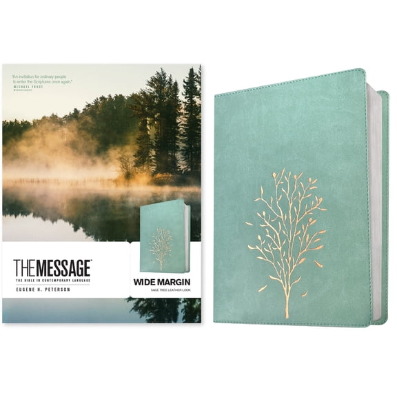 The Message Wide Margin Bible (Leather-Look, Sage Tree), (Hardcover)