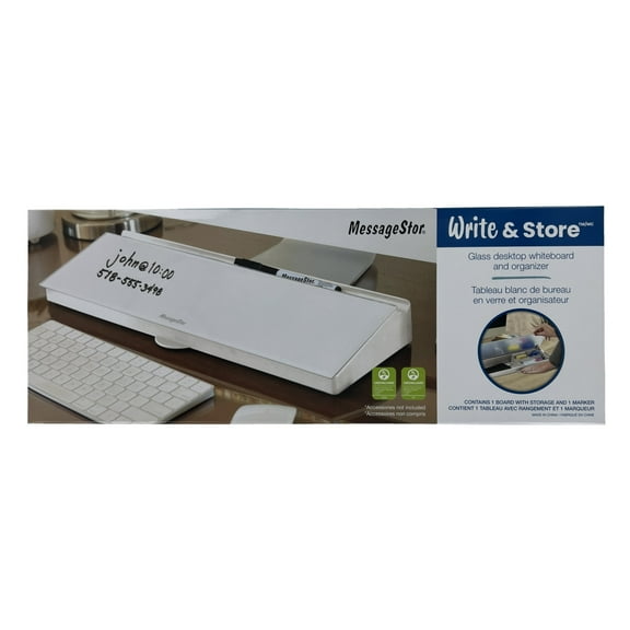 MessageStor Write and Store Glass Desktop Whiteboard and Organizer 18" x 6.5"