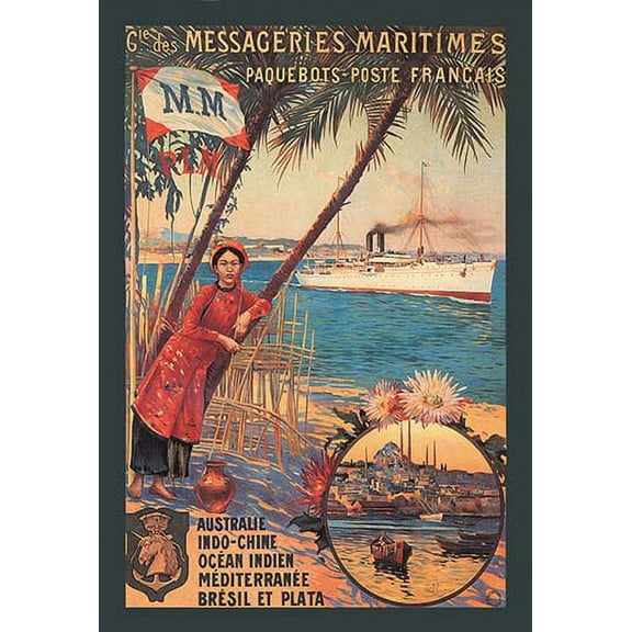 Messageries Maritimes French Cruise Line Ports: Australia, Indochina, Indian Ocean, Mediterranean, Brazil Fine art canvas print (20" x 30")