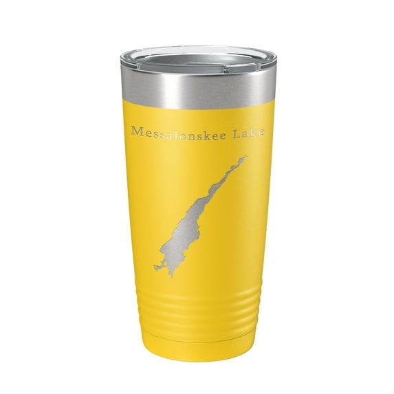 Messalonskee Lake Map Tumbler Travel Mug Insulated Laser Engraved Coffee Cup Maine 20 oz Yellow