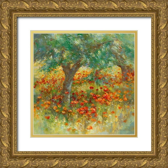 Messely, Johan 15x15 Gold Ornate Wood Framed with Double Matting Museum Art Print Titled - Les coquelicots