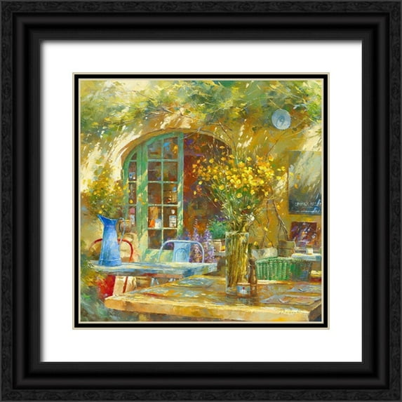 Messely, Johan 20x20 Black Ornate Wood Framed with Double Matting Museum Art Print Titled - Terrasse - Le petit cafe
