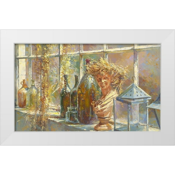 Messely, Johan 24x16 White Modern Wood Framed Museum Art Print Titled - Jeune fille au chapeau de paille