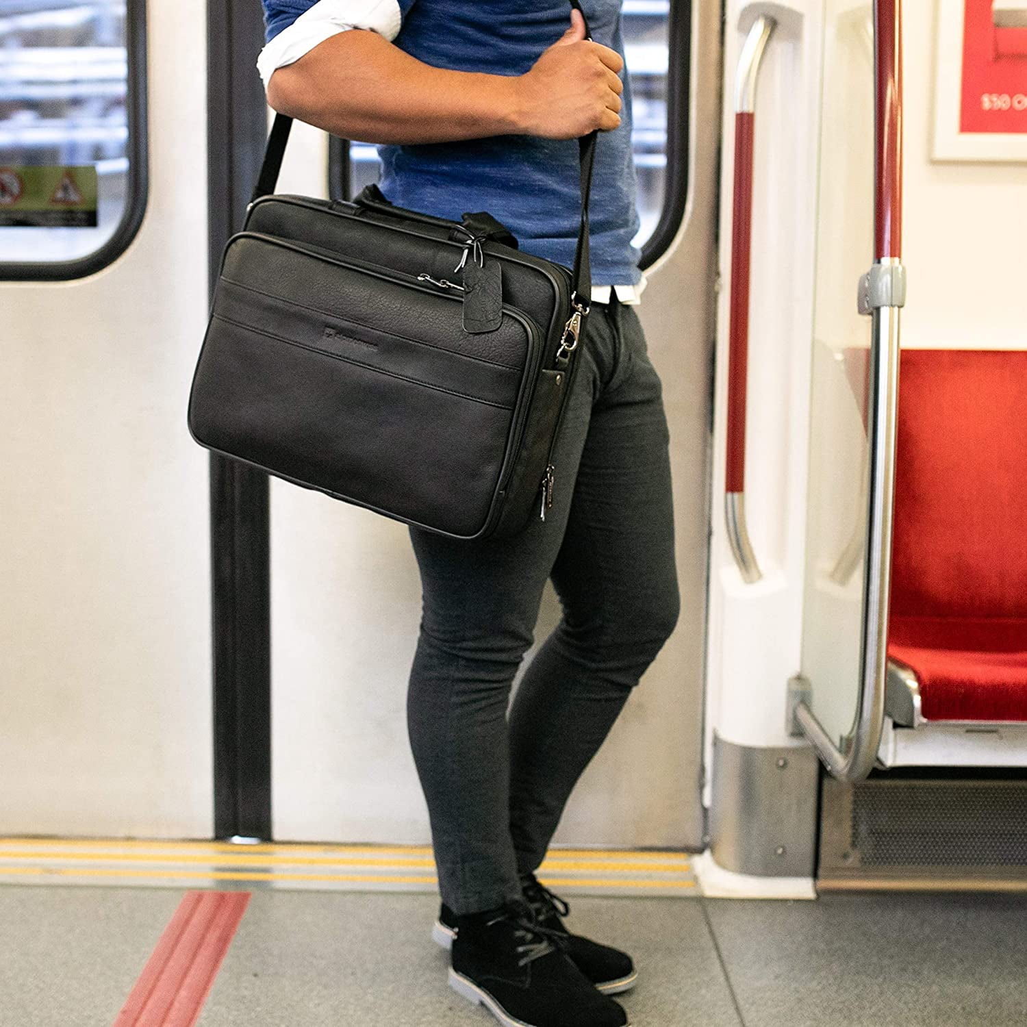 Messenger Bag Colombian Leather 15.6 Laptop Briefcase Portfolio TSA Approved Carry On