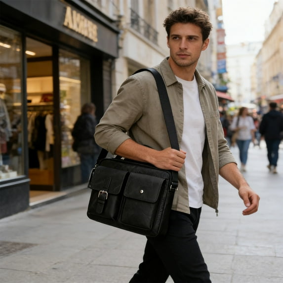 Messenger Bag Laptop Bag Crossbody Bag for Men Women Business Work Commute Travel Shoulder Bag with Multiple Compartments PU Leather