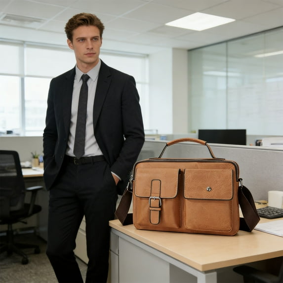 Messenger Bag Laptop Bag Crossbody Bag for Men Women Business Work Commute Travel Shoulder Bag with Multiple Compartments PU Leather