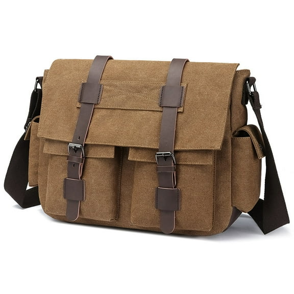 Messenger Bag for Men, 14-15.6 Inch Laptop Bag, Water-resistant Waxed Canvas Messenger Bag, Vintage Computer Satchel Briefcase for School Work Travel (Vintage Brown)