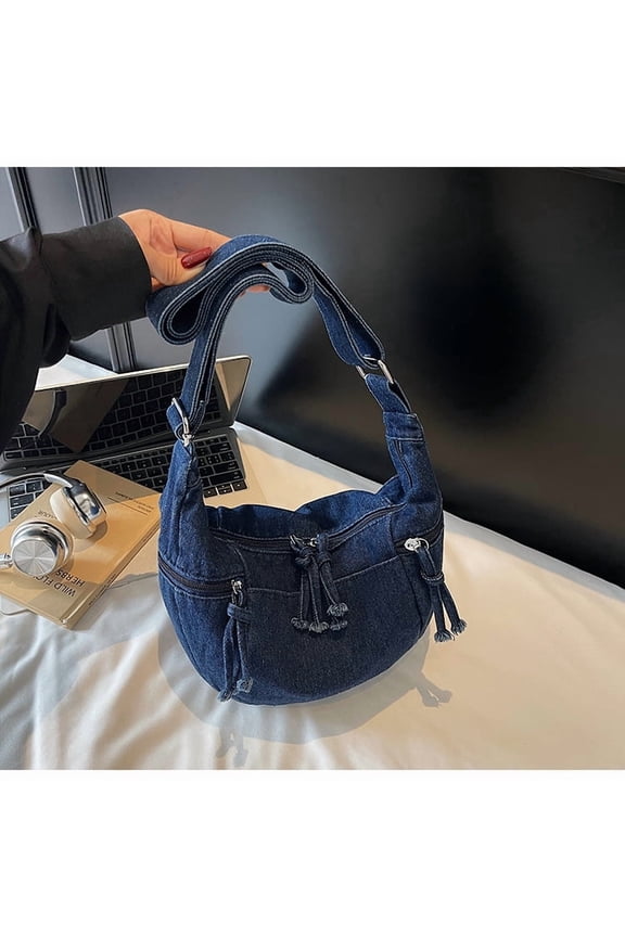 Messenger Bag Shoulder Bag for Women Lightweight Large Capacity Denim Sewing Line Detail Casual Daily Commute Shopping Travel Horizontal Square Zipper Closure Retro Style