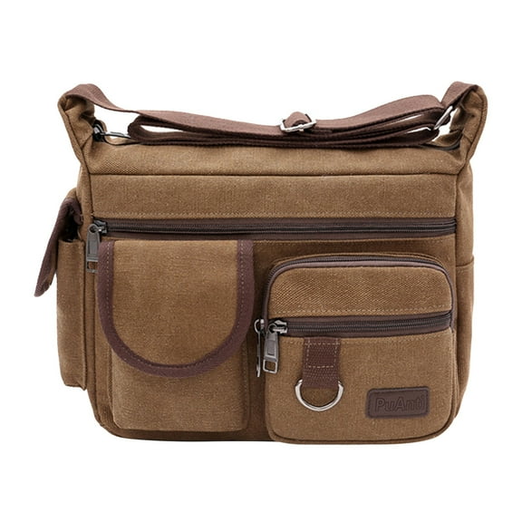 Messenger Bag for Women Men Satchel Bag Canvas Crossbody Shoulder Bag Casual Sling Bag,Multi-Pocket Canvas Tote Bag Large Crossbody Shoulder Handbag Vintage Satchel Bag,12.2x5.51x8.27",Coffee