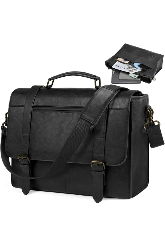 Messenger Bag for Men 15.6 inch Leather Laptop Bag   Satchel Computer Briefcase for Office Work