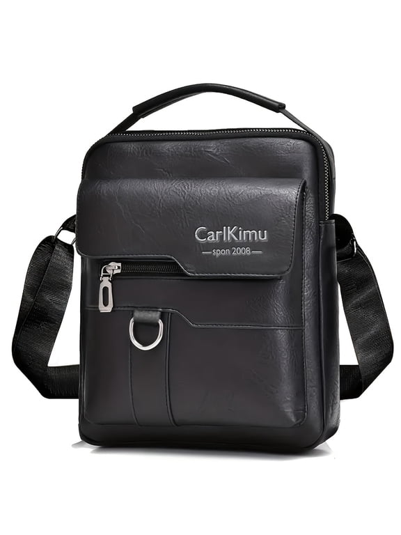 Messenger Bag for Men Crossbody Shoulder Purse Small Vintage PU Leather Satchel Pouch Side Crossover Handbag - Black