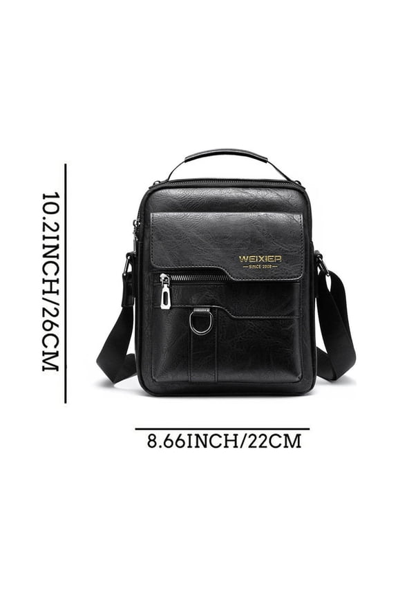 Messenger Bag for Men - Crossbody Shoulder Purse Small Vintage PU Leather Satchel Pouch Side Crossover Handbag, Multiple Pockets, Black
