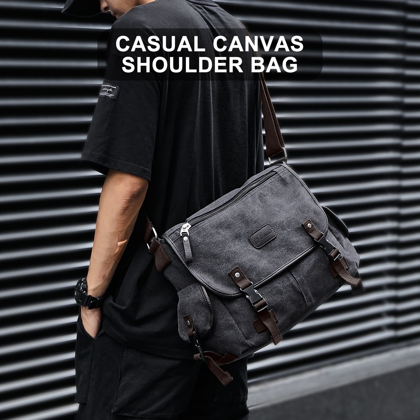 Messenger Bag for Men,Water Resistant Unisex Canvas Shoulder Bag,Vintage  Military Crossbody Bag,14 inch laptop bag 