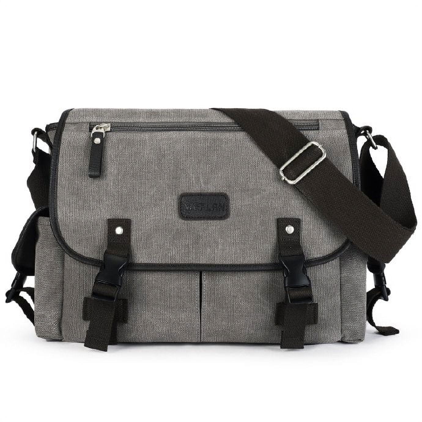SYCNB Messenger Bag for Men,Water Resistant Unisex Canvas Shoulder Bag,Vintage Military Crossbody Bag,14 inch Laptop Bag, Adult Unisex, Size: Small, Green