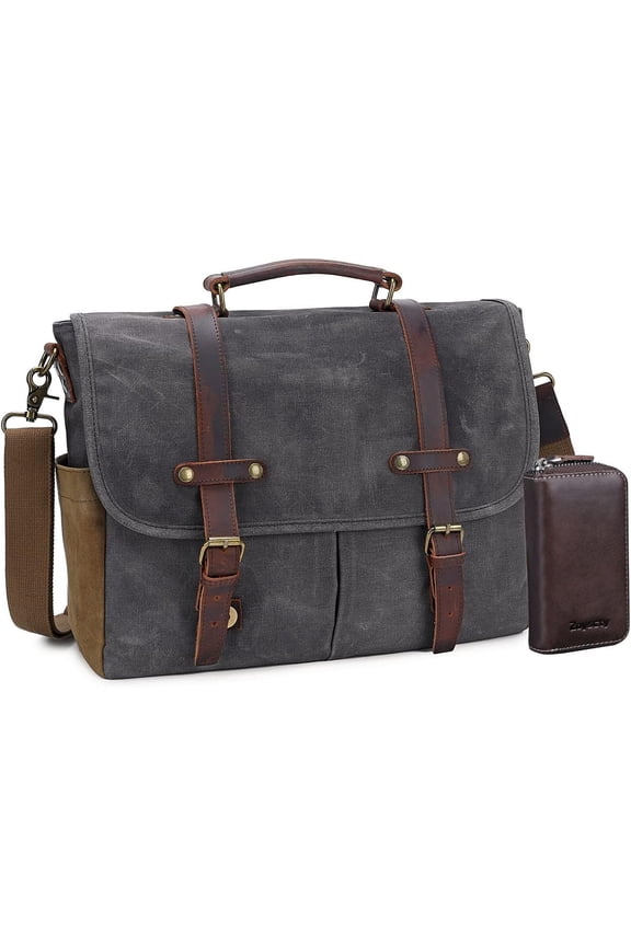 Messenger Bag for Men,   Waxed Canvas Briefcase 15.6 Inch Laptop Larger  Bag with Key Bag