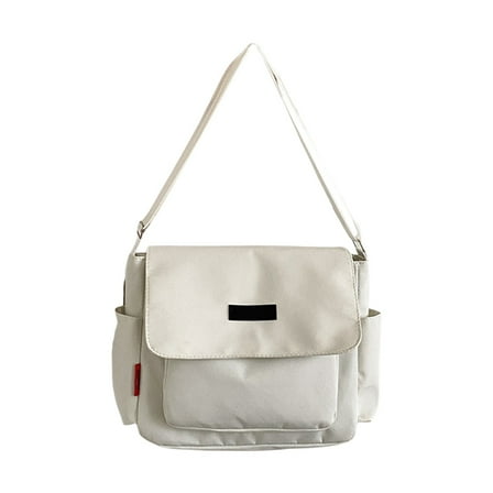 Messenger Bag for School Vintage Canvas Crossbody for Women Men Shoulder Laptop Bag, Suitable for Study Work Use (White)