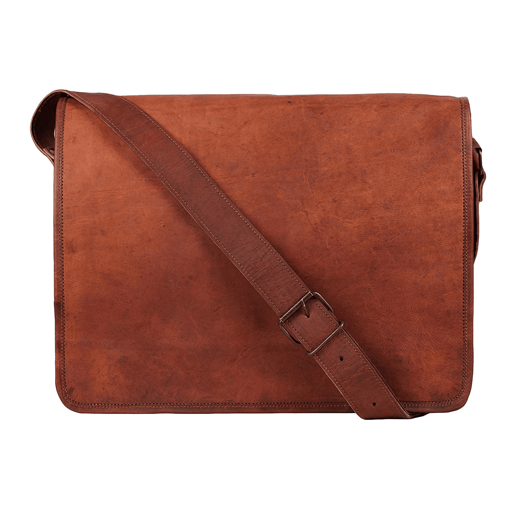 Medium Brown Genuine Leather Unisex Messenger Bag