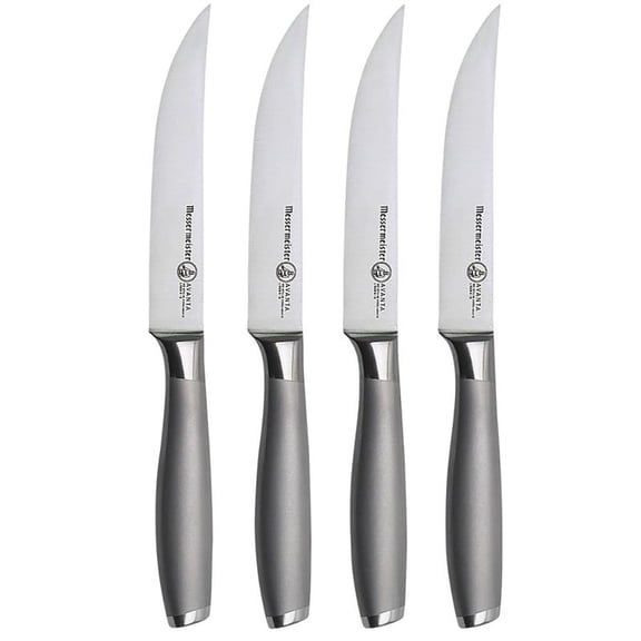 Messermeister Avanta Stainless Steel Fine Edge Steak Knife Set, 4 Piece, Silver