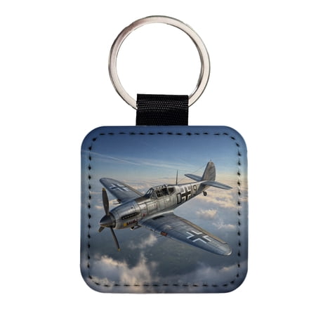 Messerschmitt Bf 109 WWII German Fighter Plane Faux Leather Square Keychain