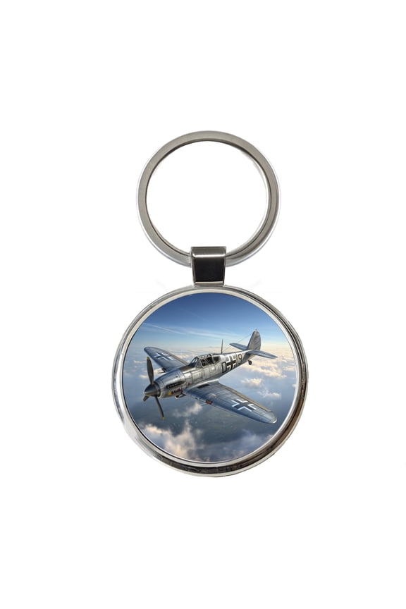 Messerschmitt Bf 109 WWII German Fighter Plane Metal Round Keychain