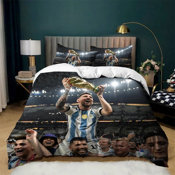 Messi_10 Bedding Set Twin Size 3pcs Light-Weight Duvet Cover Set Football Star Soft Quilt Cover with Pillow Shams