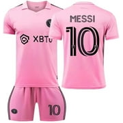 Messi #10 Kids/Youth Inter Miami Home 23/24 Soccer Fan Set- Pink- Size 12 (Youth Large)