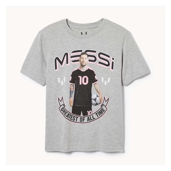 Messi Boys' Lifestyle Short Sleeve Graphic T-Shirt, Heather Grey, 14