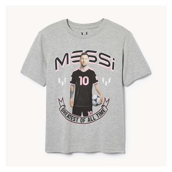 Messi Boys' Lifestyle Short Sleeve Graphic T-Shirt, Heather Grey, 4