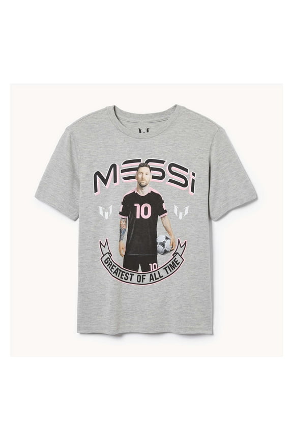 Messi Boys' Lifestyle Short Sleeve Graphic T-Shirt, Heather Grey, 4