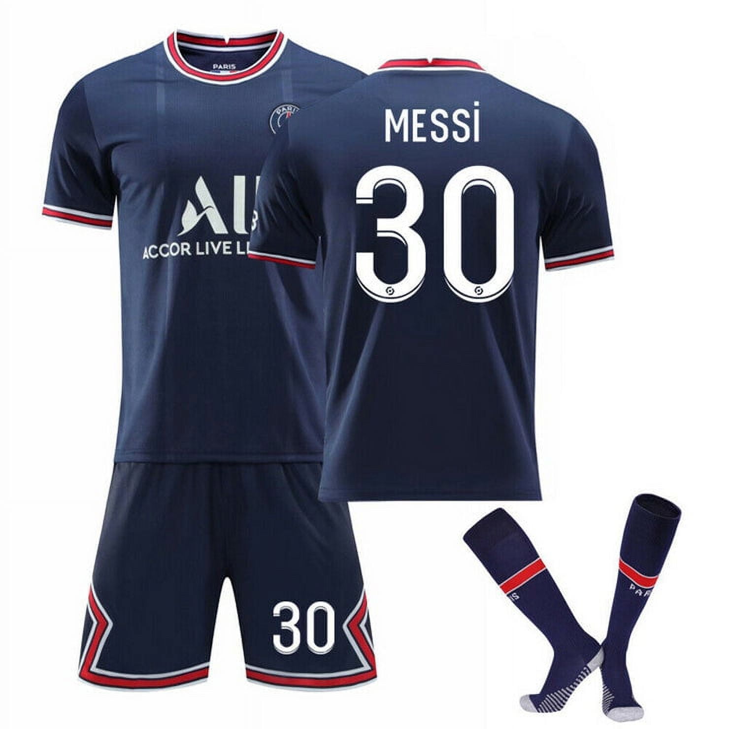Messi PSG #30 Home Lionel Paris Saint Germain Team Jersey Child Kids  Training Suit Plus Shorts & Socks for Size #18-#28 