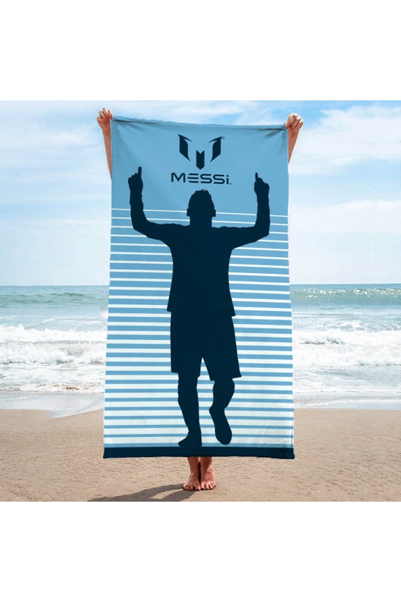 Messi Striped Silhouette 100% Cotton Beach Towel, 28x58