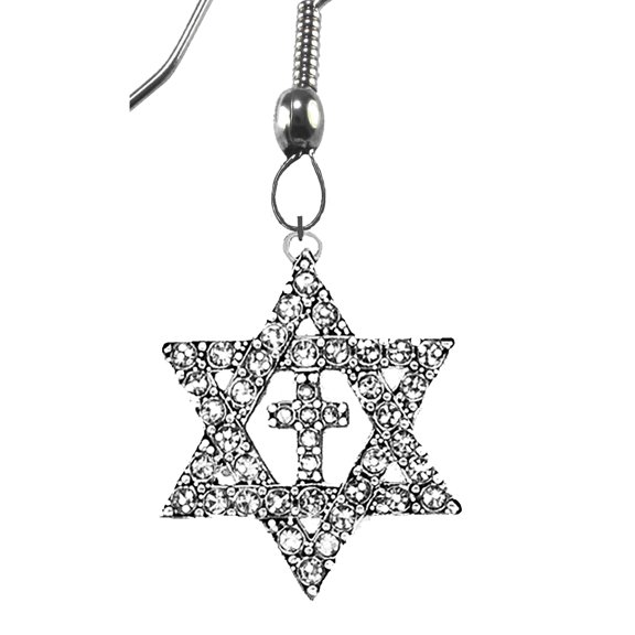 Messianic Christian Crystal Star Of David And Silvertone Cross On Silvertone Earring. If you do not believe that this jewelry is beautiful when you receive it, simply return it for a full refund