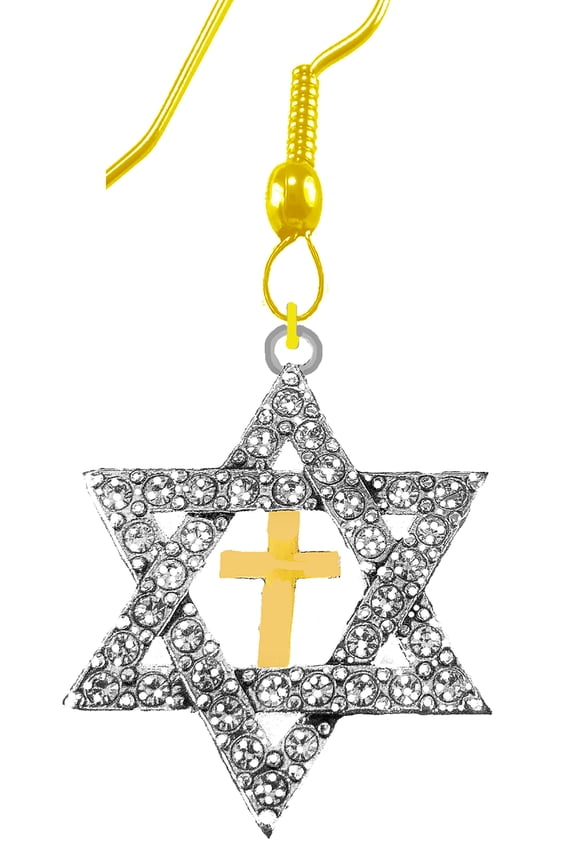 Messianic Christian Crystal Star Of David,With 14KT Goldtone Cross On Fishhook Earring. If you do not believe that this jewelry is beautiful when you receive it, simply return it for a full refund