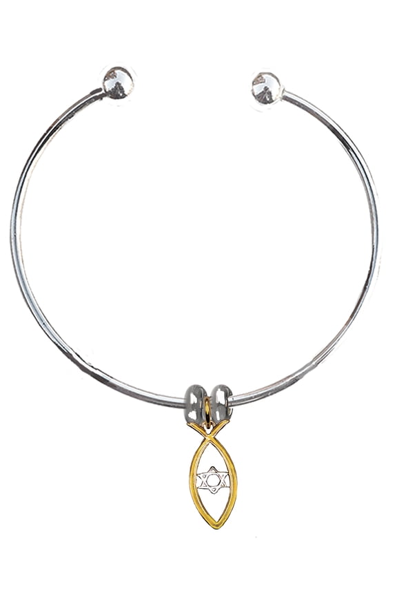 Messianic Christian Fish In 14KT Goldtone, Silvertone Star Of David Adjustable Bracelet. If you do not believe that this jewelry is beautiful when you receive it, simply return it for a full refund.