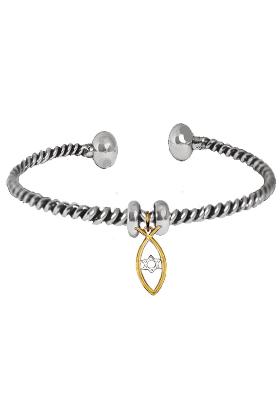 Messianic Christian Fish In 1KT Goldtone, Silvertone Star Of David, Adjustable Bracelet, If you do not believe that this jewelry is beautiful when you receive it, simply return it for a full refund
