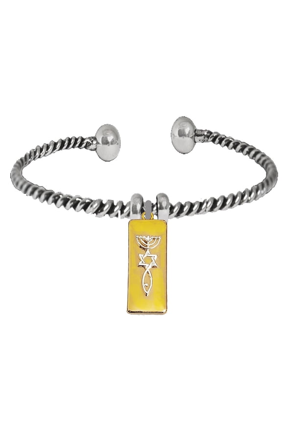 Messianic Christian Golden Plaque With Silvertone Seal Of Jerusalem On A Twisted Bracelet.If you do not believe that this jewelry is beautiful when you receive it, simply return it for a full refund
