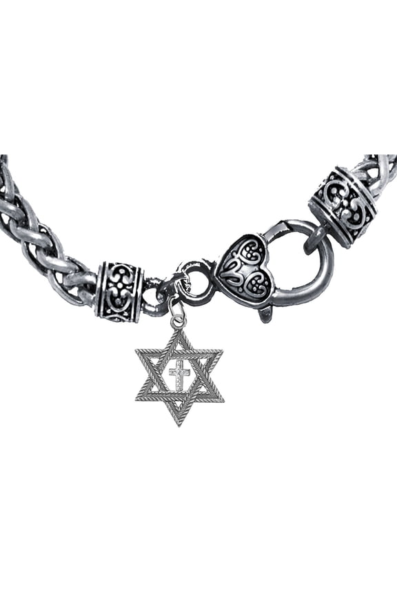 Messianic Christian Silver Star Of David With Silver Austrian Crystal Cross, On A Antique Wheat Chain Bracelet, Hypoallergenic-Safe, No Nickel, Lead, Or Cadmium In The Metal 2023