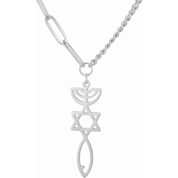 Messianic Seal Necklace for Women Star Of David Jesus Fish Menorah Necklace Messianic Seal of Jerusalem Pendant Jewish Religious Amulet Hanukkah Jewelry Gift Token of Prayer