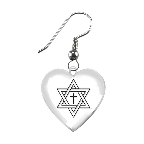 Messianic, A Star Of David With A Floating Cross In It. On A Beautiful Heart Earring On A Surgical Steel Fishhook Wire, Hypoallergenic-Safe, No Nickel, lead Or cadmium ©2022
