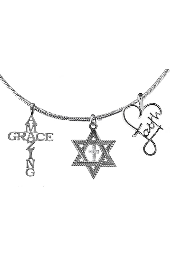 Messianic Yeshua Amazing Grace, Anitque Silver Star OF David, Genuine Austrian Cut Crystal Cross Necklace, Hypoallergenic - Safe, No Nickel, Lead, Or Cadmium In The Metal. 2023