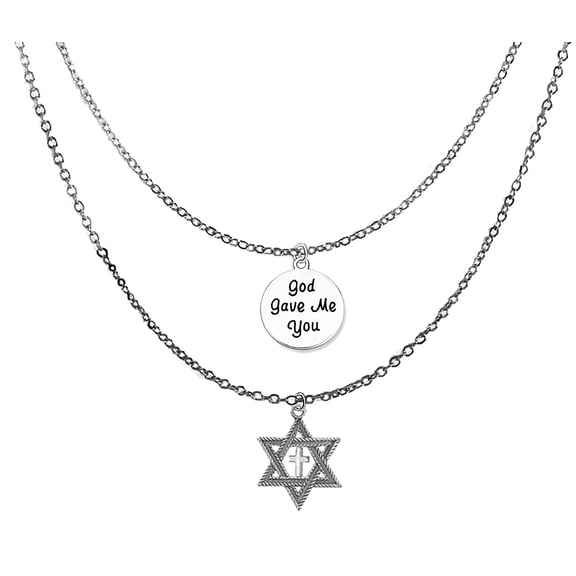 Messianic, Yeshua Christain, God Gave Me You, Antique Silvertone Antique Star Of David,Polished Silvertone Cross On A Adjustable Double Chain Necklace, Hypoallergenic-Safe, No Nickel, Or Lead 2024